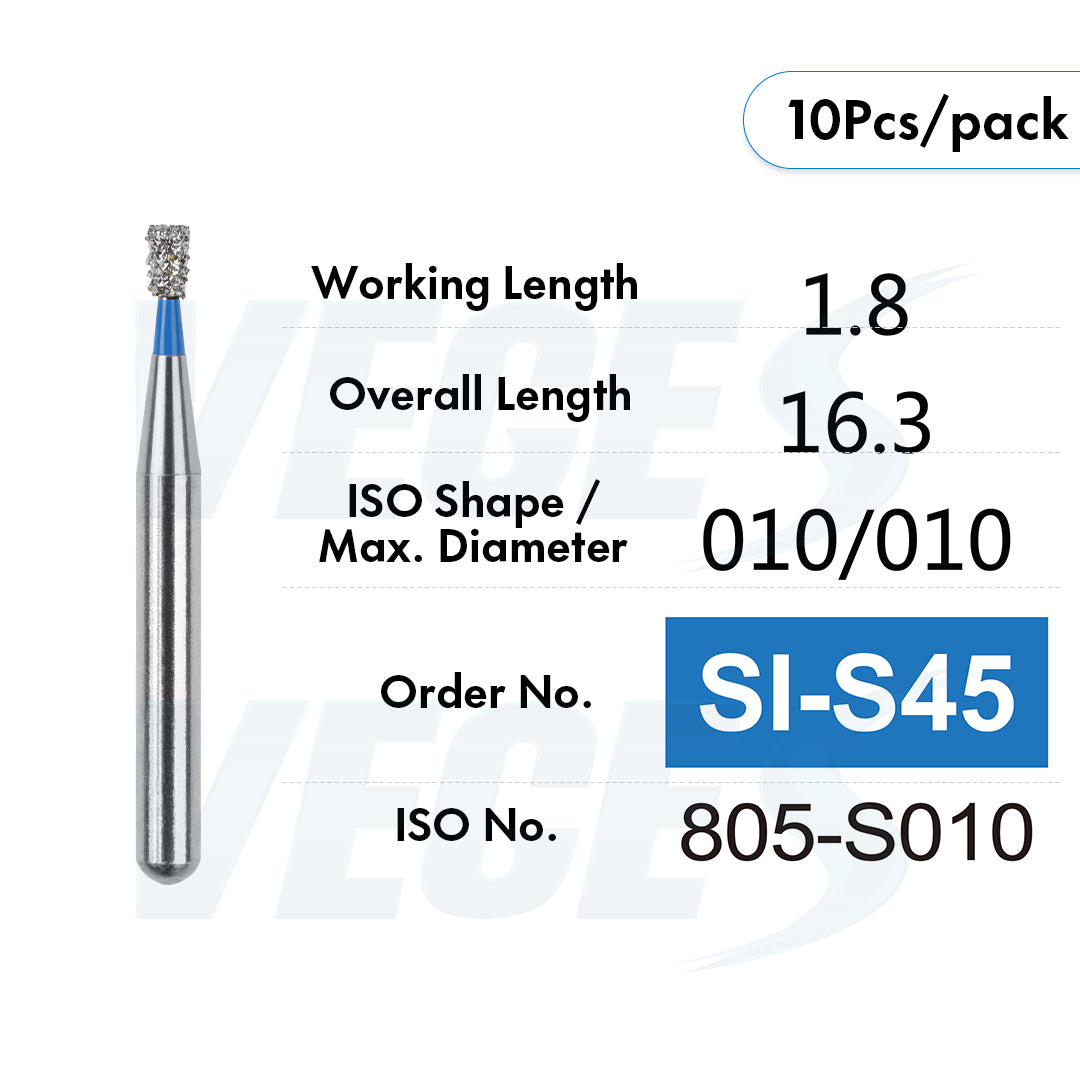 Veges Dental SI Standard Grit Inverted Cone Diamond Dental Bur for Cavity Preparation - 10pcs/Pack