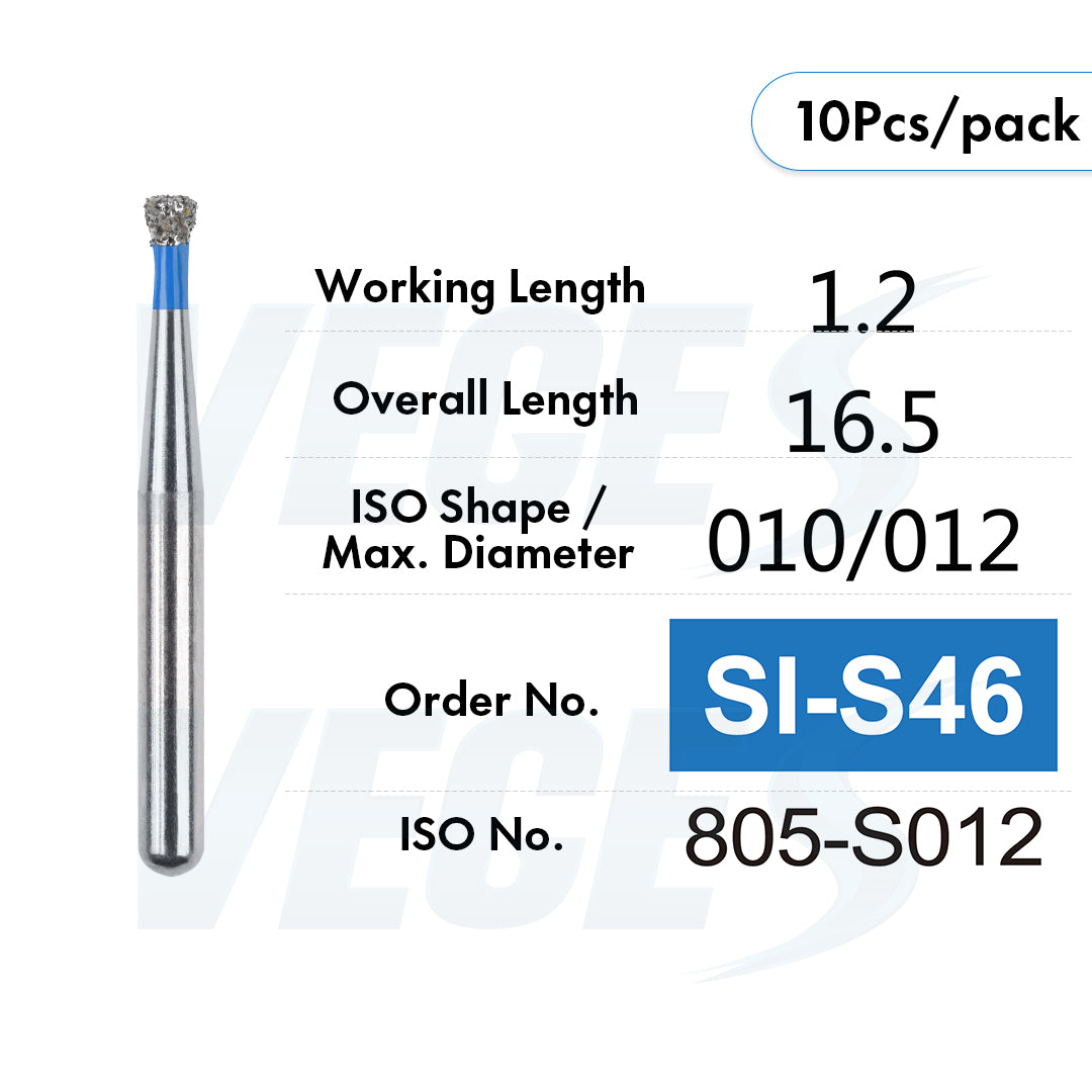 Veges Dental SI Standard Grit Inverted Cone Diamond Dental Bur for Cavity Preparation - 10pcs/Pack