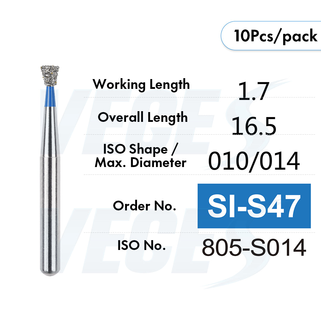 Veges Dental SI Standard Grit Inverted Cone Diamond Dental Bur for Cavity Preparation - 10pcs/Pack