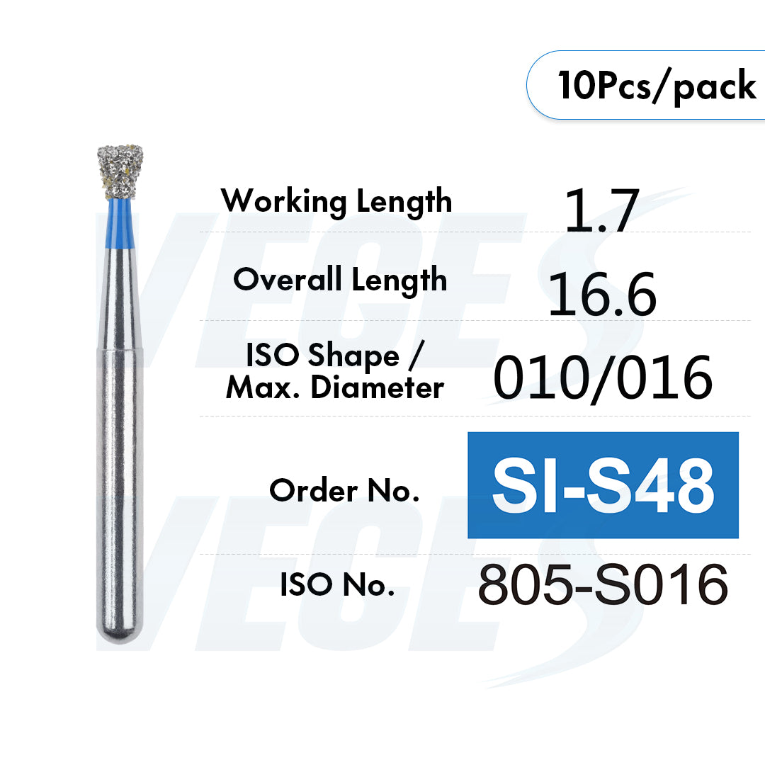 Veges Dental SI Standard Grit Inverted Cone Diamond Dental Bur for Cavity Preparation - 10pcs/Pack