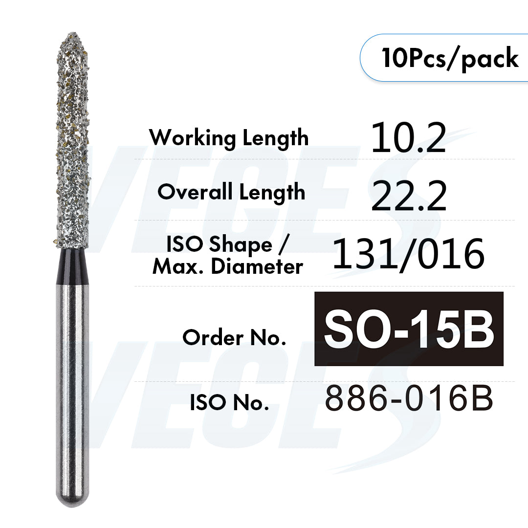 Veges Dental SO Super Coarse Pointed Tapered Diamond Dental Bur for Crown Preparation - 10pcs/Pack