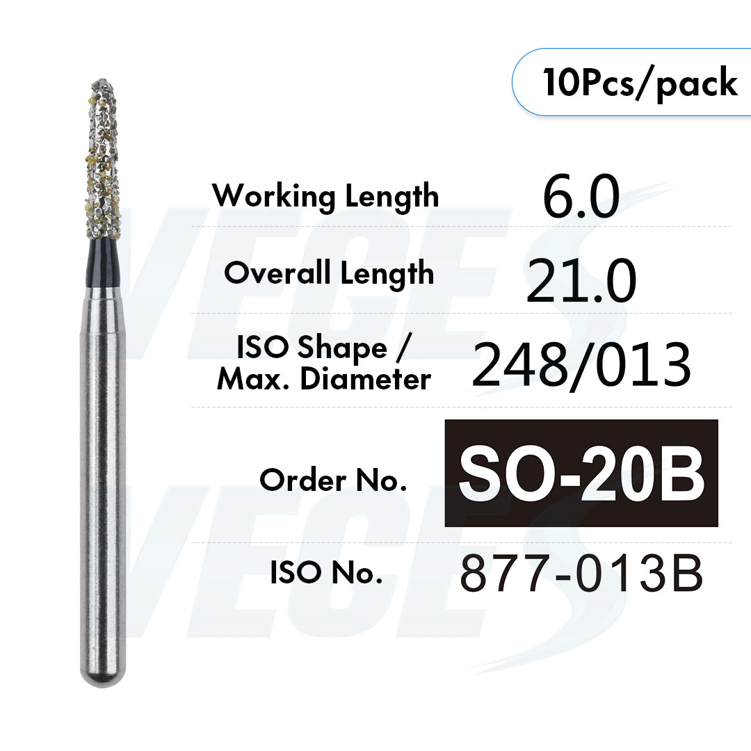 Veges Dental SO Super Coarse Pointed Tapered Diamond Dental Bur for Crown Preparation - 10pcs/Pack