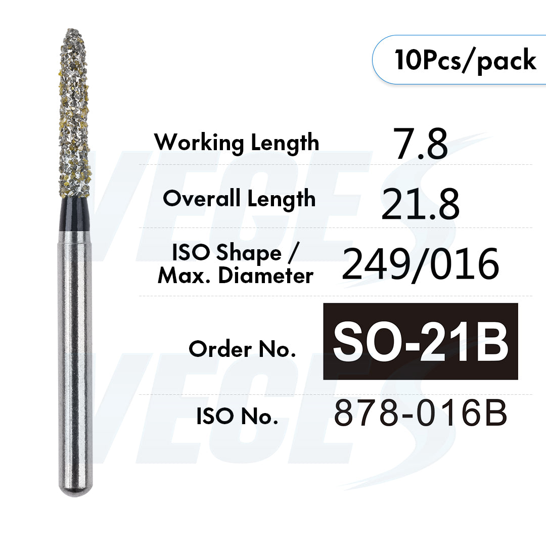 Veges Dental SO Super Coarse Pointed Tapered Diamond Dental Bur for Crown Preparation - 10pcs/Pack