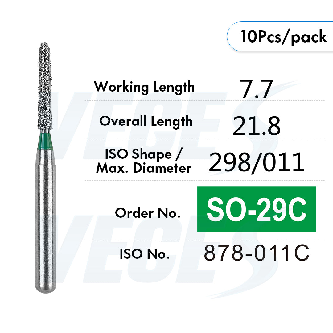 Veges Dental SO Super Coarse Pointed Tapered Diamond Dental Bur for Crown Preparation - 10pcs/Pack