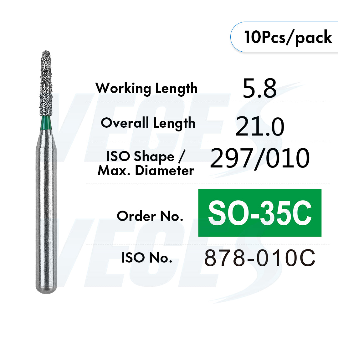 Veges Dental SO Super Coarse Pointed Tapered Diamond Dental Bur for Crown Preparation - 10pcs/Pack