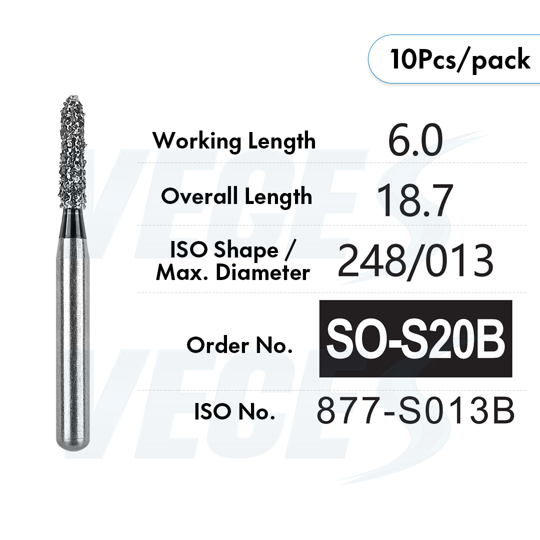 Veges Dental SO Super Coarse Pointed Tapered Diamond Dental Bur for Crown Preparation - 10pcs/Pack