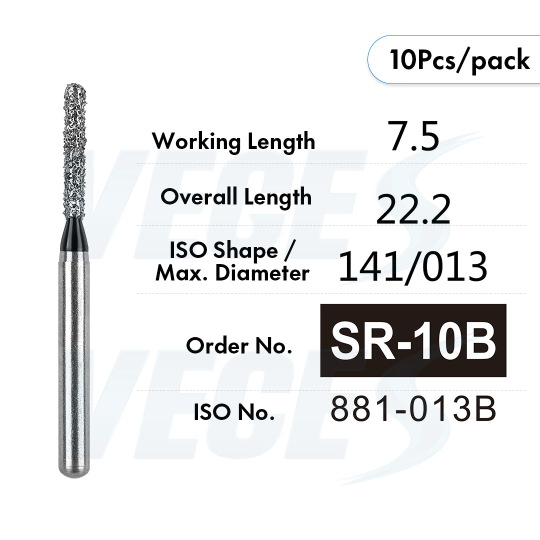 Veges Dental SR Super Coarse Round-End Cylinder Diamond Dental Bur for Crown Preparation - 10pcs/Pack