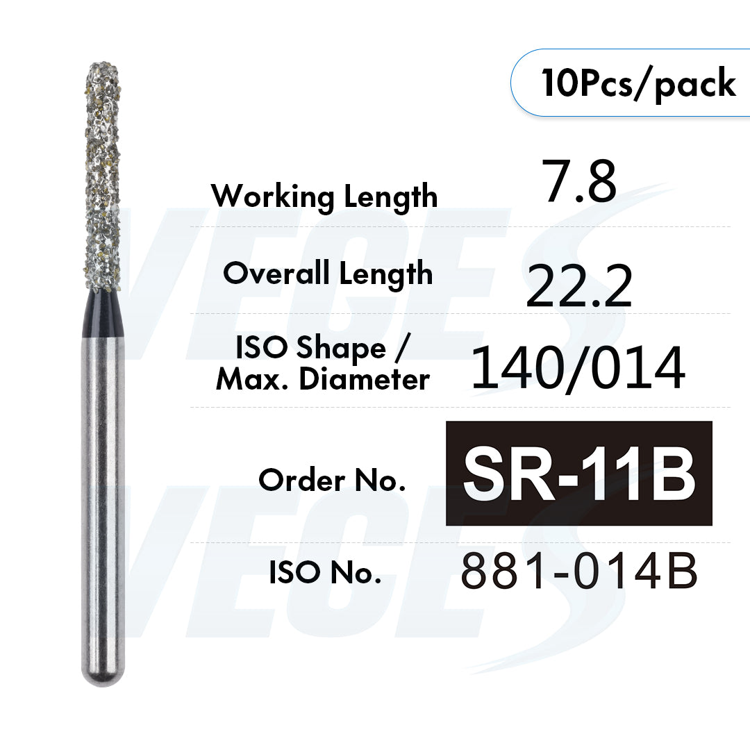 Veges Dental SR Super Coarse Round-End Cylinder Diamond Dental Bur for Crown Preparation - 10pcs/Pack