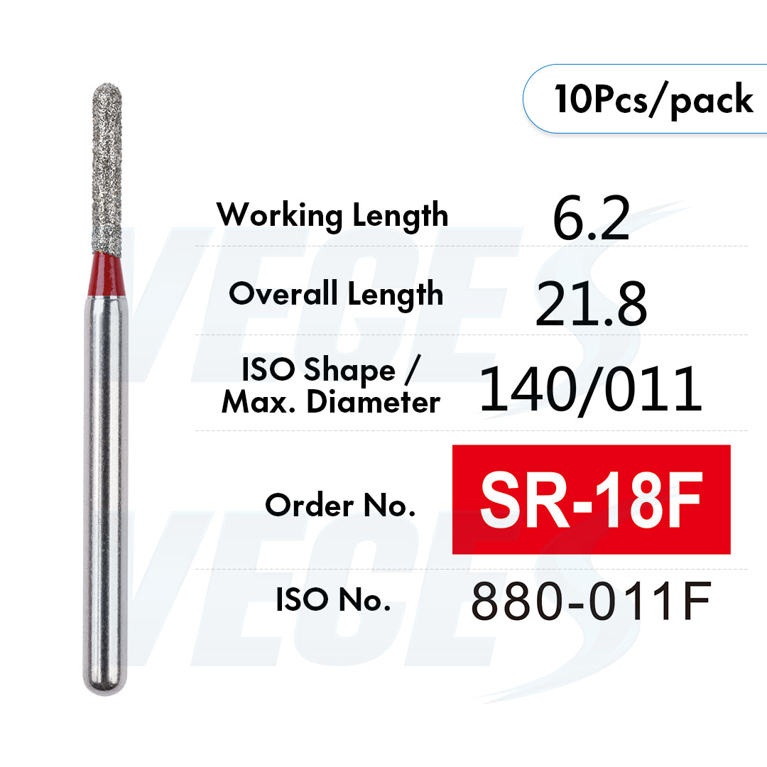 Veges Dental SR Fine Torpedo Round-End Cylinder Diamond Dental Bur for Crown Preparation - 10pcs/Pack