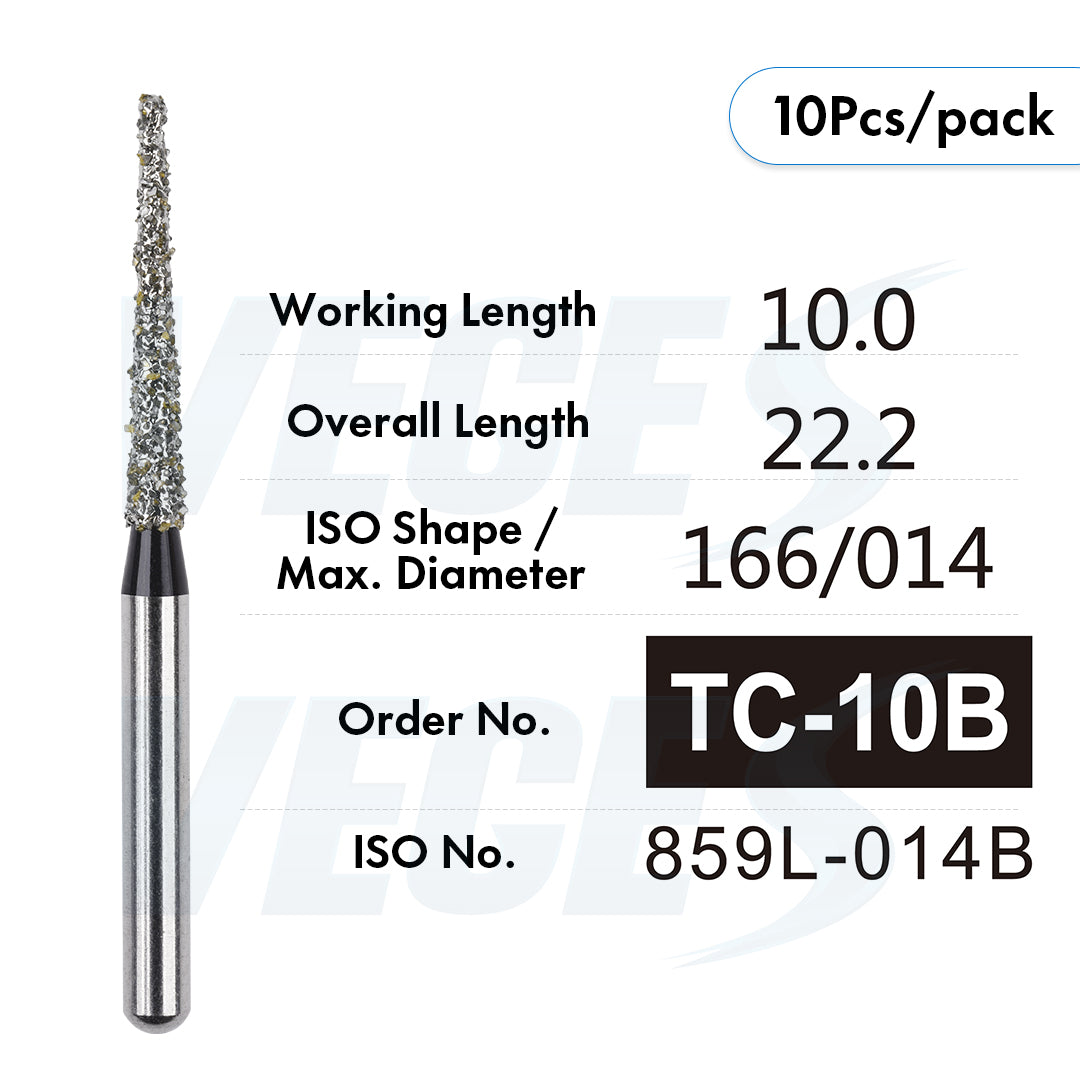 Veges Dental TC Super Coarse Tapered Point Diamond Dental Bur for Rapid Tooth Preparation | Black Ring | FG | 10pcs