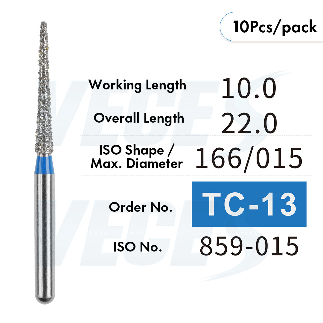 Veges Dental TC Tapered Point Diamond Dental Bur for Crown & Tooth Preparation | FG | 10pcs