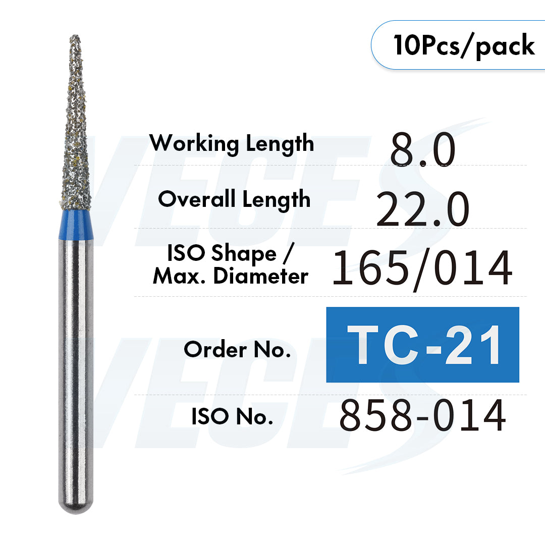 Veges Dental TC Tapered Point Diamond Dental Bur for Crown & Tooth Preparation | FG | 10pcs