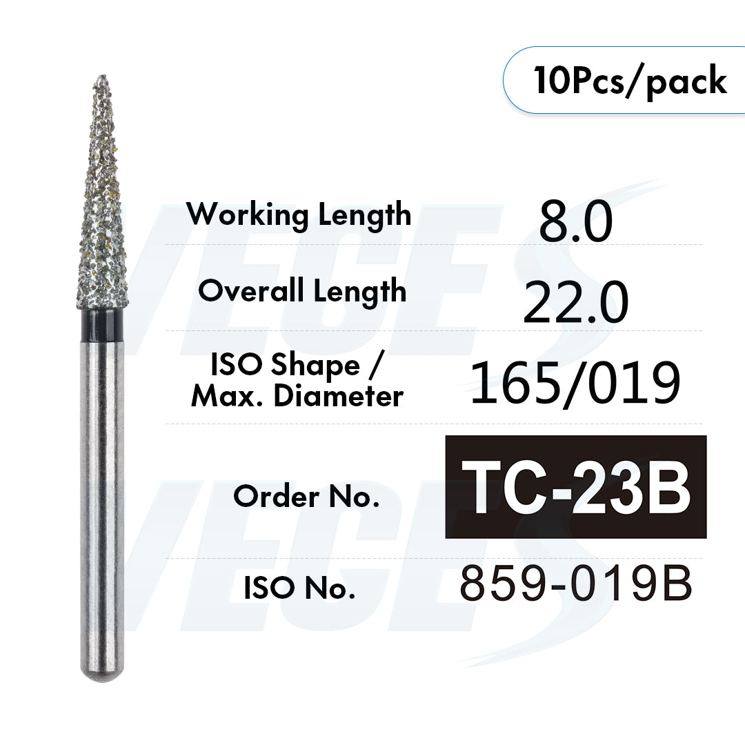Veges Dental TC Super Coarse Tapered Point Diamond Dental Bur for Rapid Tooth Preparation | Black Ring | FG | 10pcs