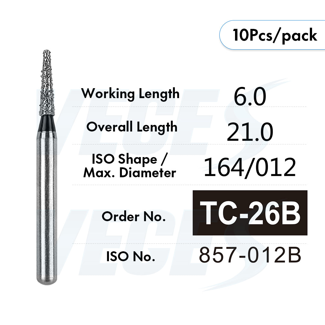Veges Dental TC Super Coarse Tapered Point Diamond Dental Bur for Rapid Tooth Preparation | Black Ring | FG | 10pcs