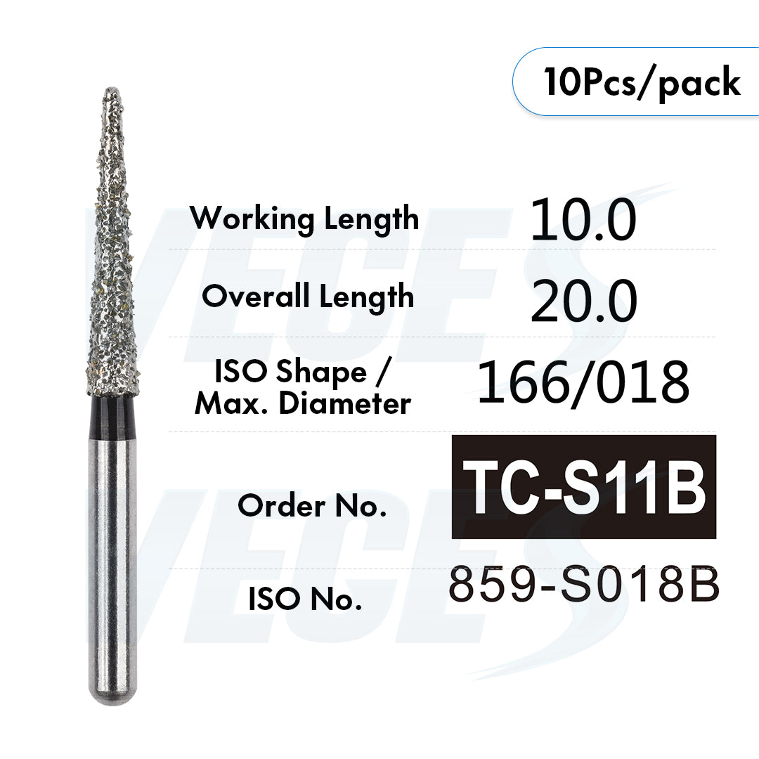 Veges Dental TC Super Coarse Tapered Point Diamond Dental Bur for Rapid Tooth Preparation | Black Ring | FG | 10pcs