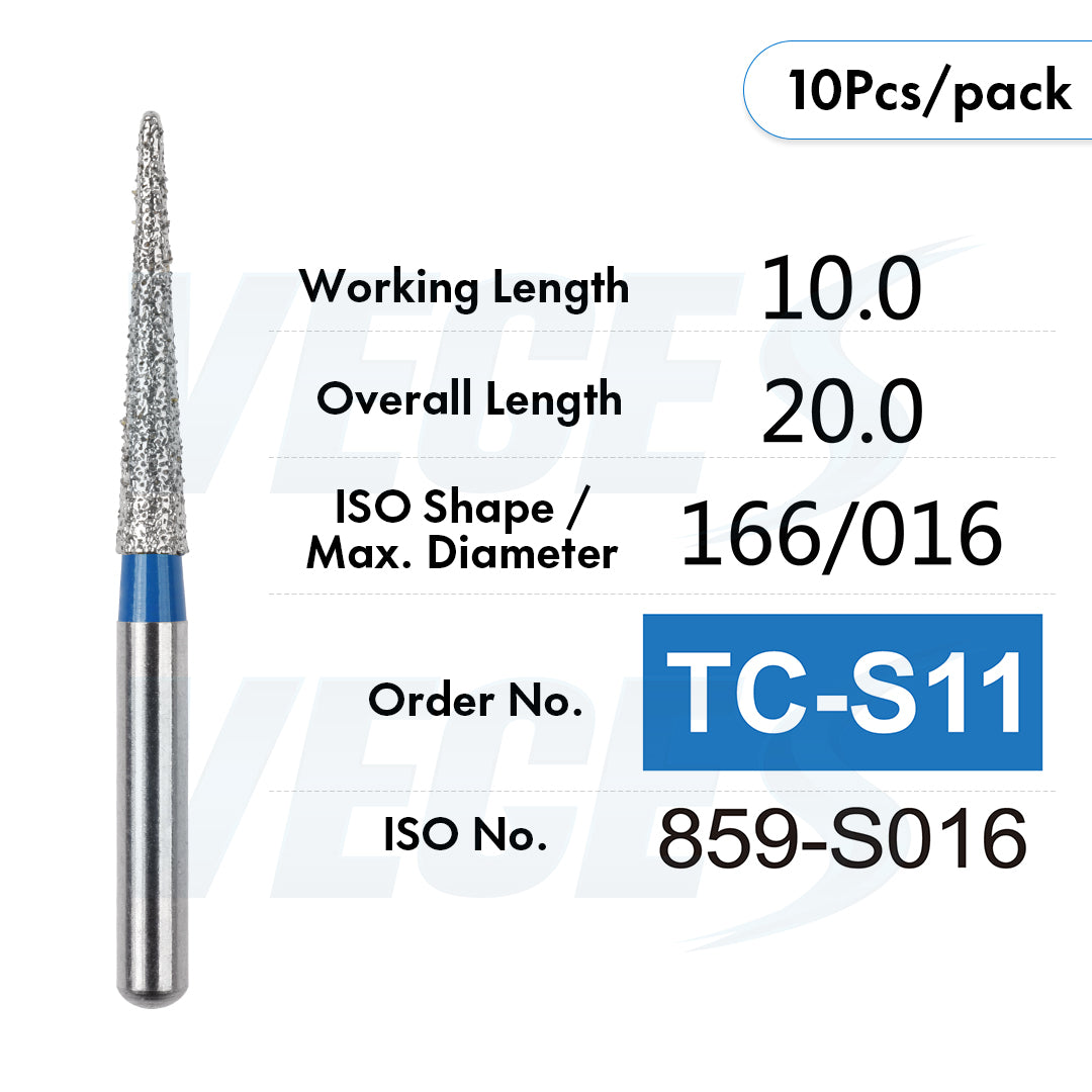 Veges Dental TC Tapered Point Diamond Dental Bur for Crown & Tooth Preparation | FG | 10pcs