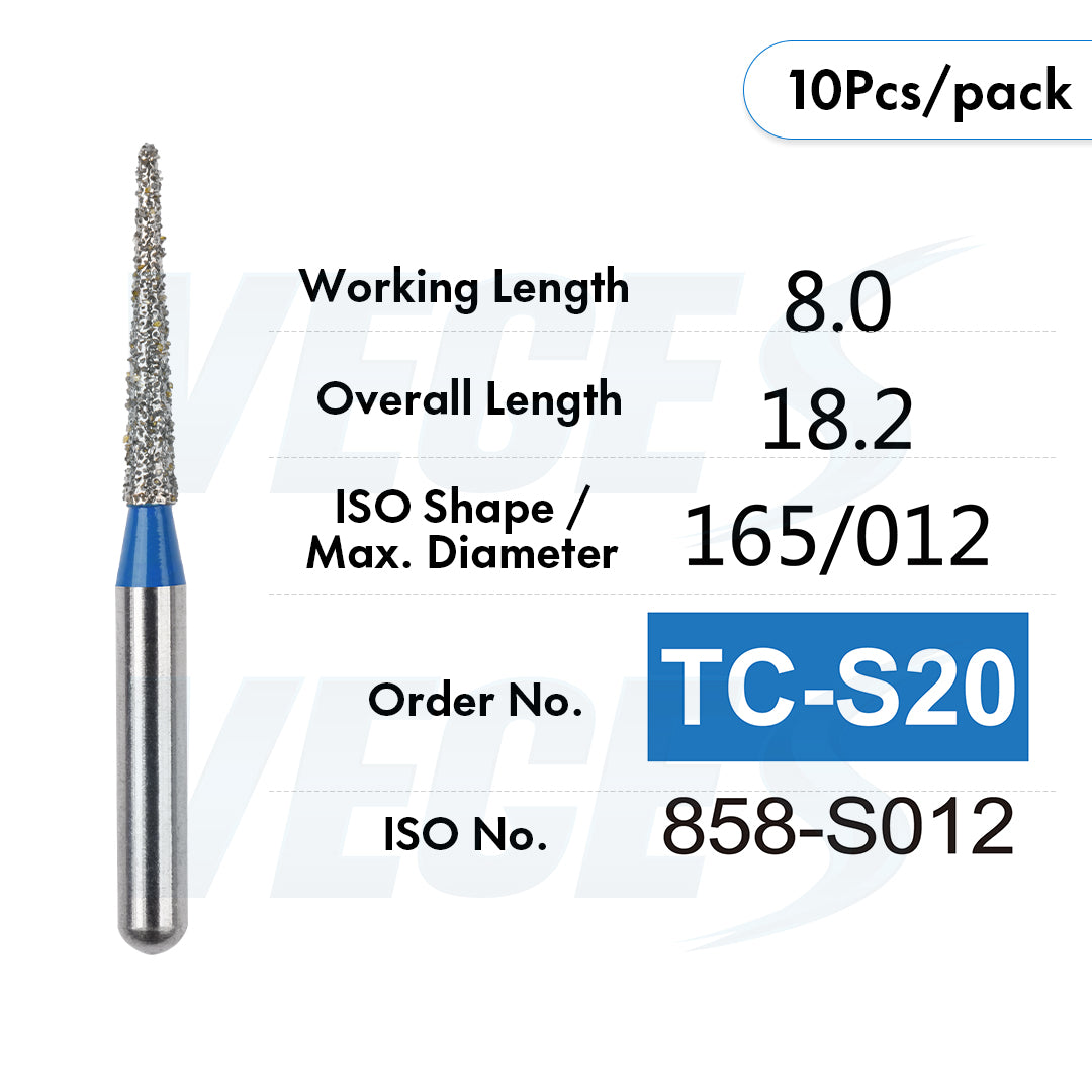 Veges Dental TC Tapered Point Diamond Dental Bur for Crown & Tooth Preparation | FG | 10pcs