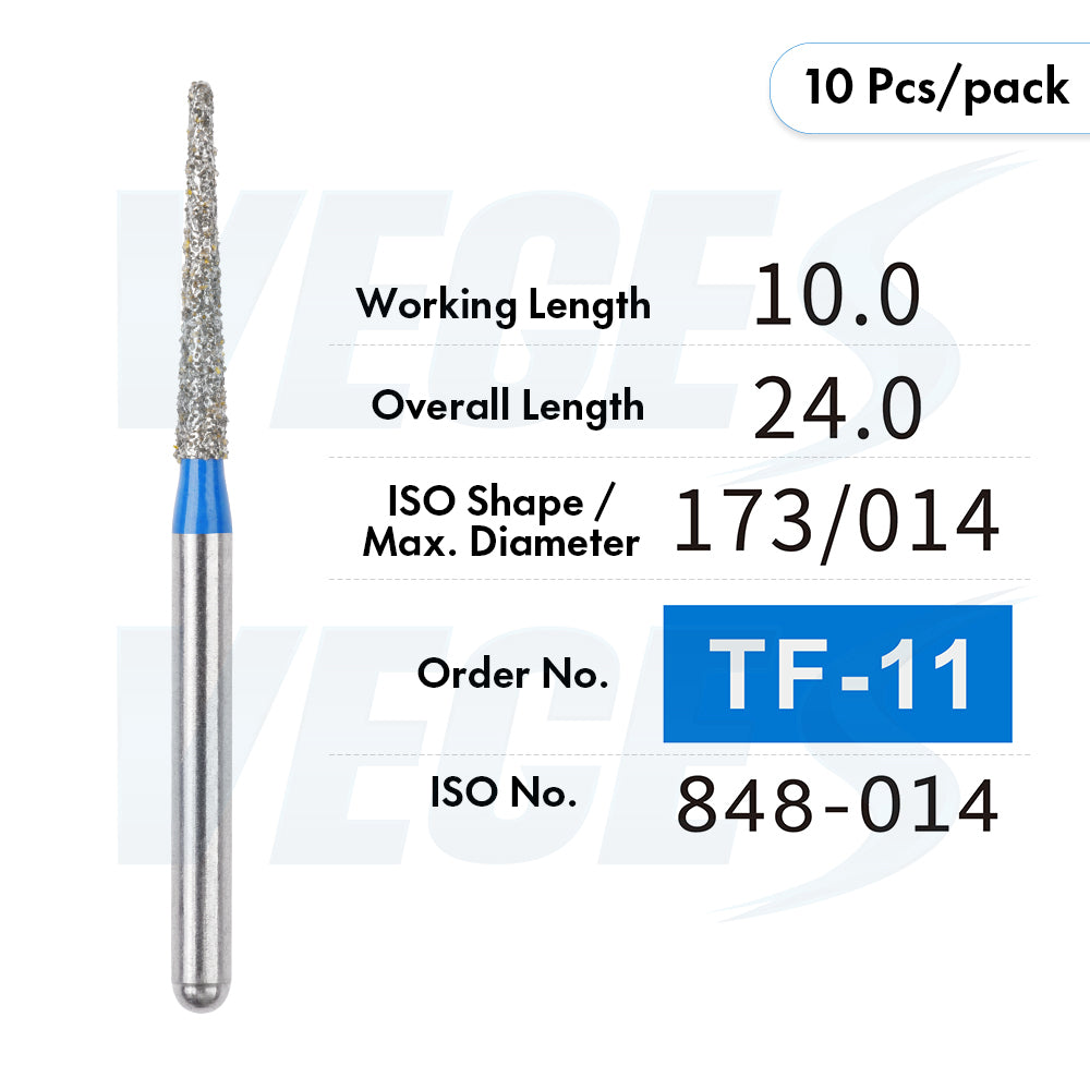 Veges Dental TF Standard Diamond Dental Bur for Tooth Preparation, Contouring & Finishing | Standard Grit | FG | 10pcs