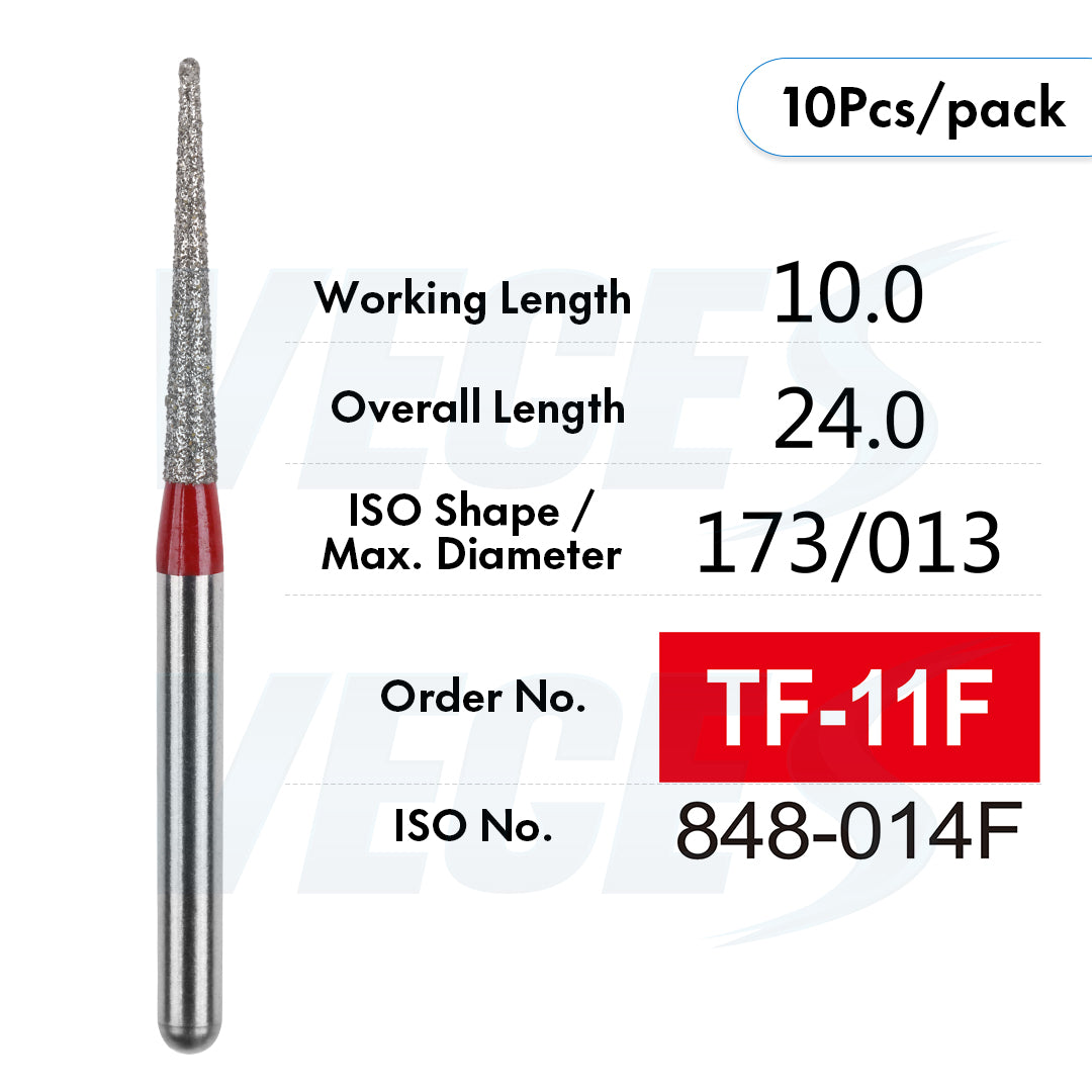 Veges Dental TF Fine Flat-End Diamond Dental Bur for Tooth Preparation – 10pcs/Pack