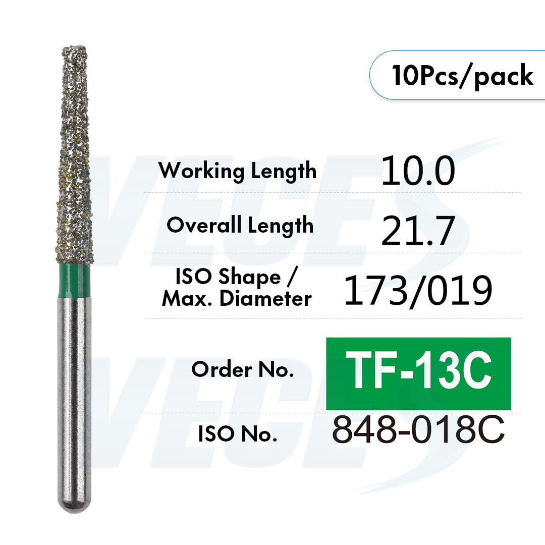 Veges Dental TF Coarse Flat-End Diamond Dental Bur for Tooth Preparation & Contouring | Green Ring | FG | 10pcs