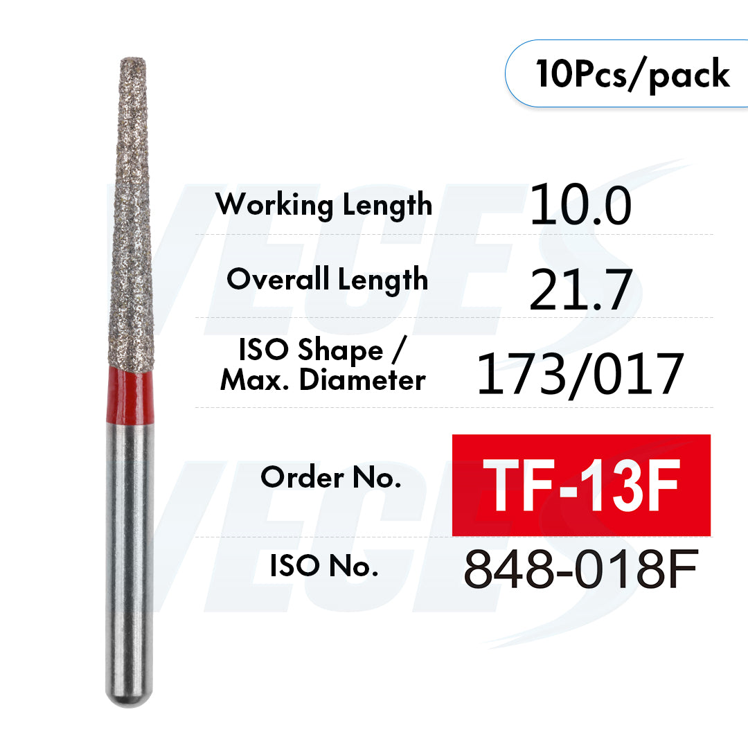 Veges Dental TF Fine Flat-End Diamond Dental Bur for Tooth Preparation – 10pcs/Pack