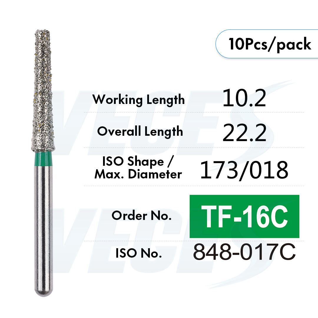 Veges Dental TF Coarse Flat-End Diamond Dental Bur for Tooth Preparation & Contouring | Green Ring | FG | 10pcs