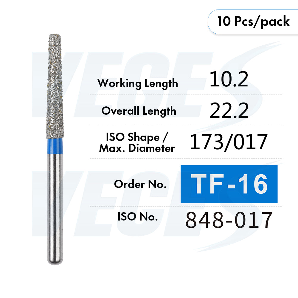 Veges Dental TF Standard Diamond Dental Bur for Tooth Preparation, Contouring & Finishing | Standard Grit | FG | 10pcs
