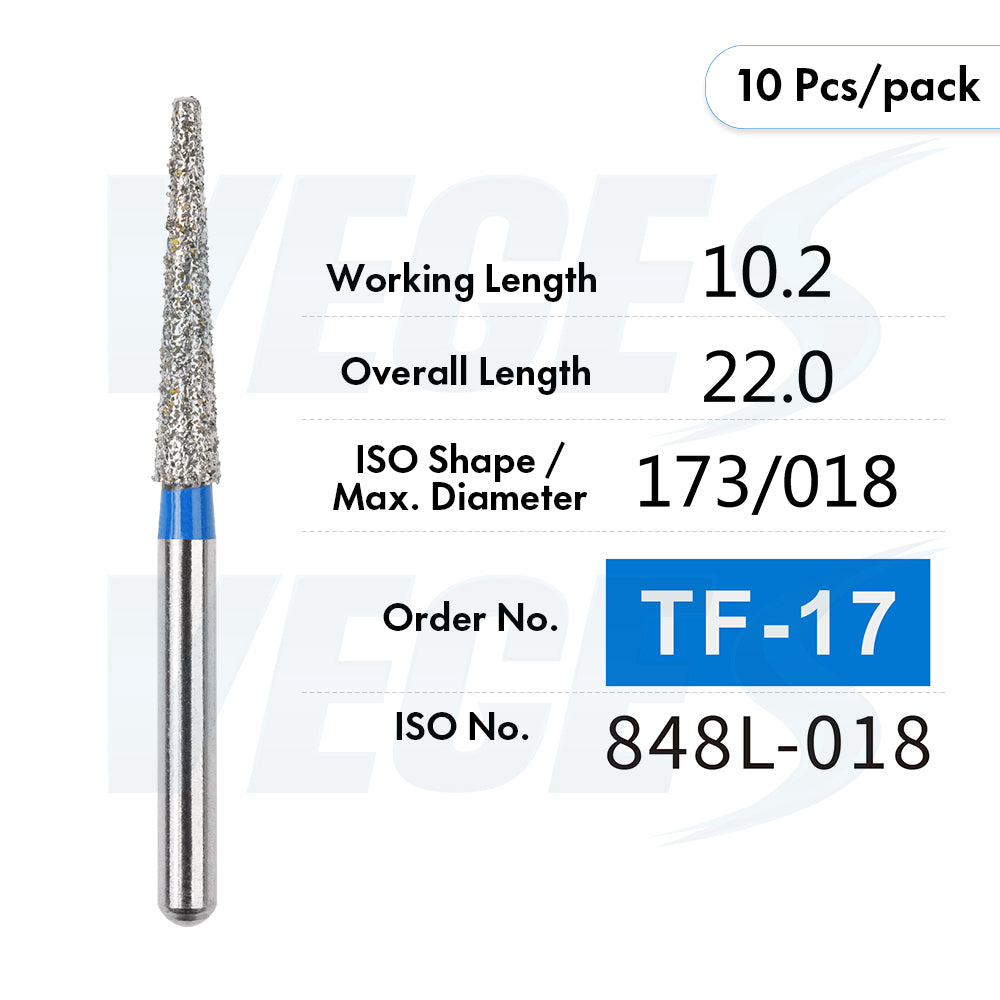 Veges Dental TF Standard Diamond Dental Bur for Tooth Preparation, Contouring & Finishing | Standard Grit | FG | 10pcs