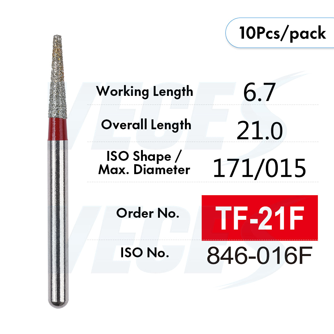 Veges Dental TF Fine Flat-End Diamond Dental Bur for Tooth Preparation – 10pcs/Pack