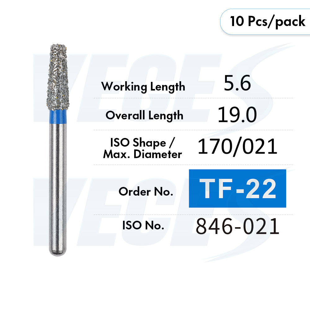 Veges Dental TF Standard Diamond Dental Bur for Tooth Preparation, Contouring & Finishing | Standard Grit | FG | 10pcs
