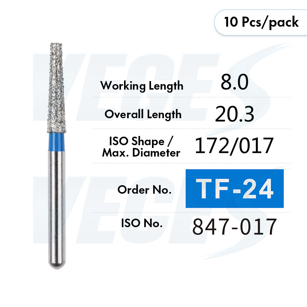 Veges Dental TF Standard Diamond Dental Bur for Tooth Preparation, Contouring & Finishing | Standard Grit | FG | 10pcs