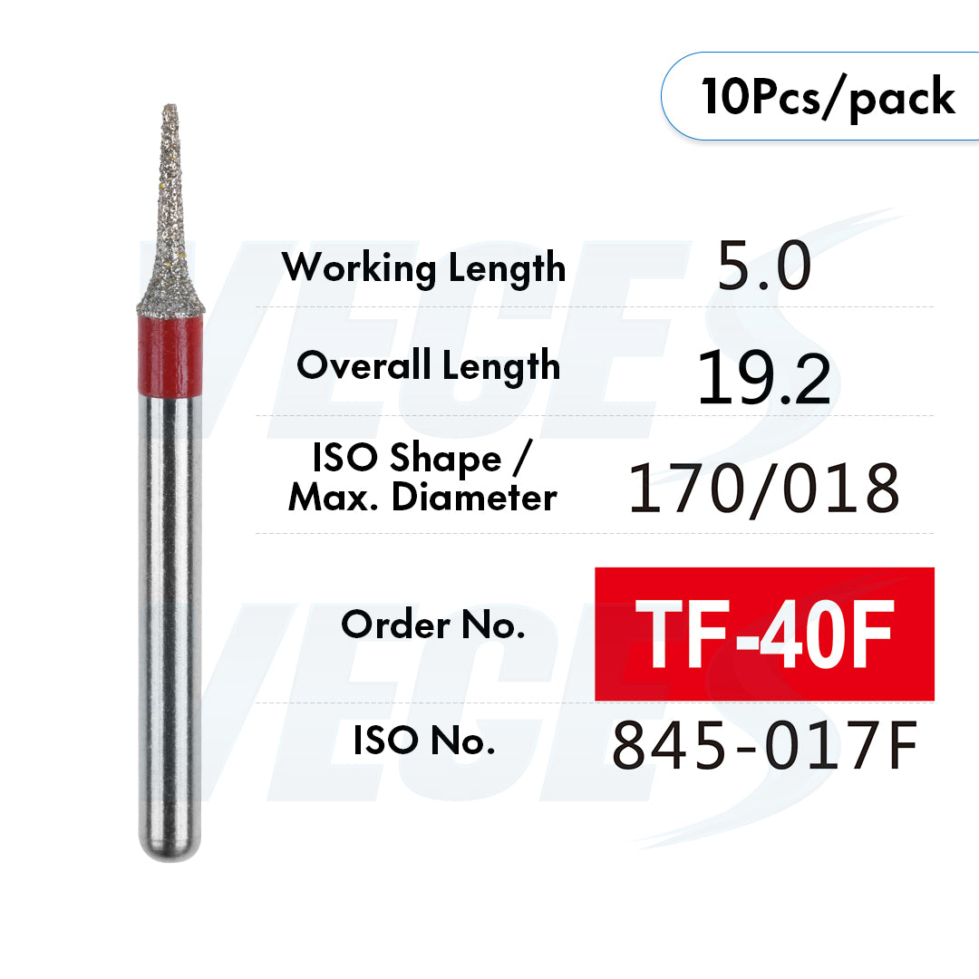 Veges Dental TF Fine Flat-End Diamond Dental Bur for Tooth Preparation – 10pcs/Pack