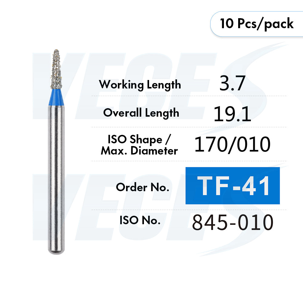 Veges Dental TF Standard Diamond Dental Bur for Tooth Preparation, Contouring & Finishing | Standard Grit | FG | 10pcs