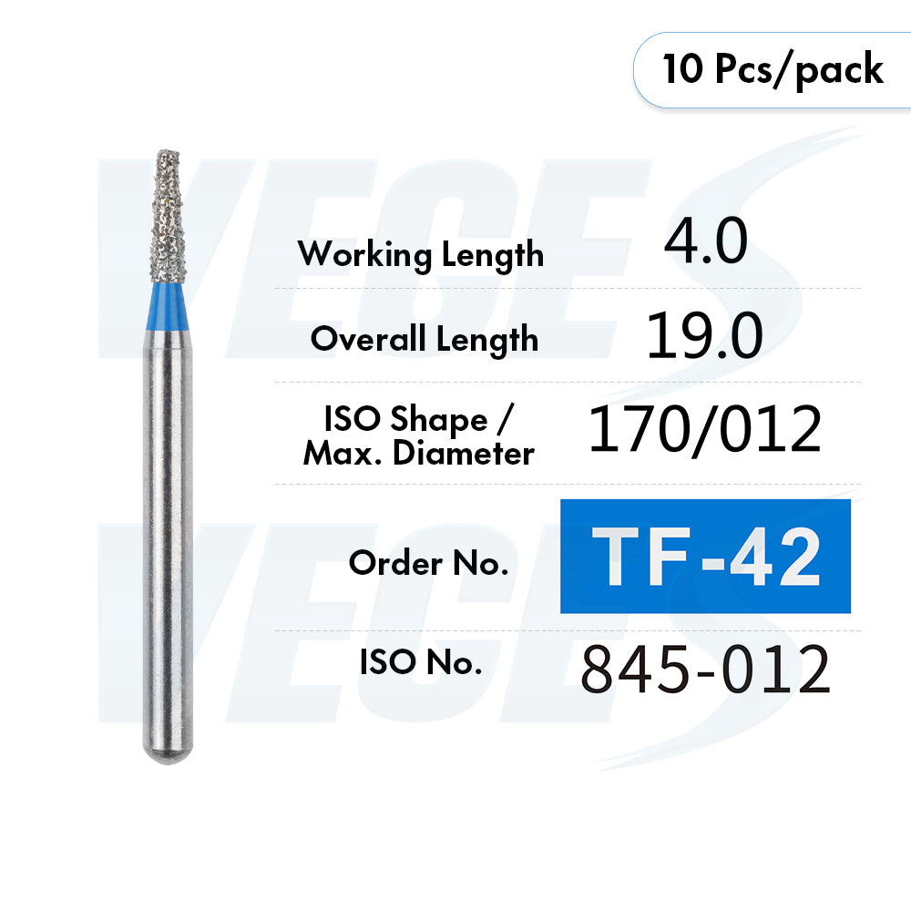 Veges Dental TF Standard Diamond Dental Bur for Tooth Preparation, Contouring & Finishing | Standard Grit | FG | 10pcs
