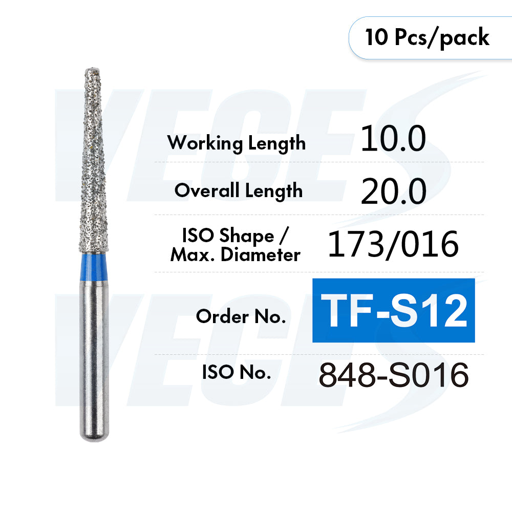 Veges Dental TF Standard Diamond Dental Bur for Tooth Preparation, Contouring & Finishing | Standard Grit | FG | 10pcs