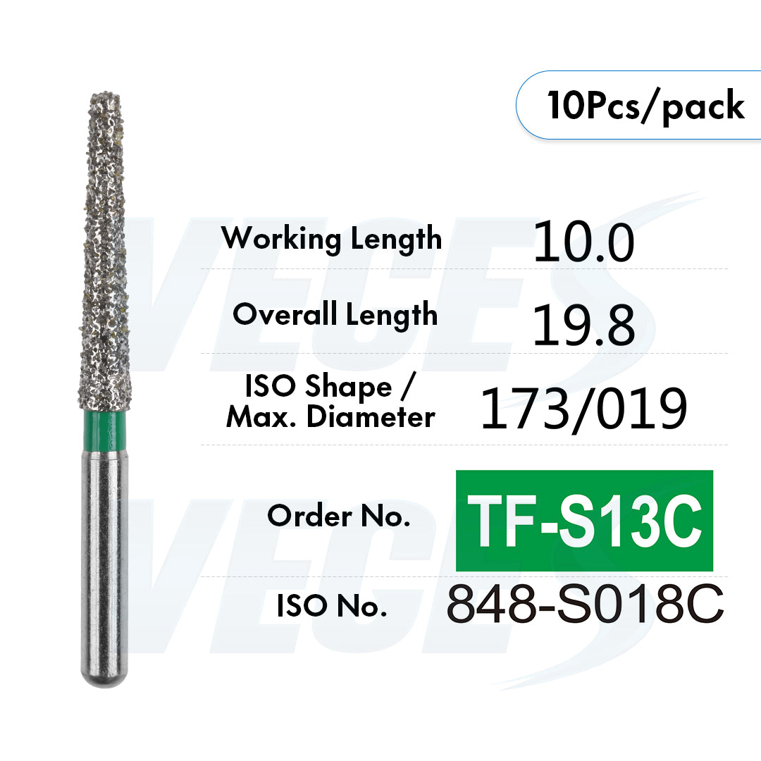 Veges Dental TF Coarse Flat-End Diamond Dental Bur for Tooth Preparation & Contouring | Green Ring | FG | 10pcs