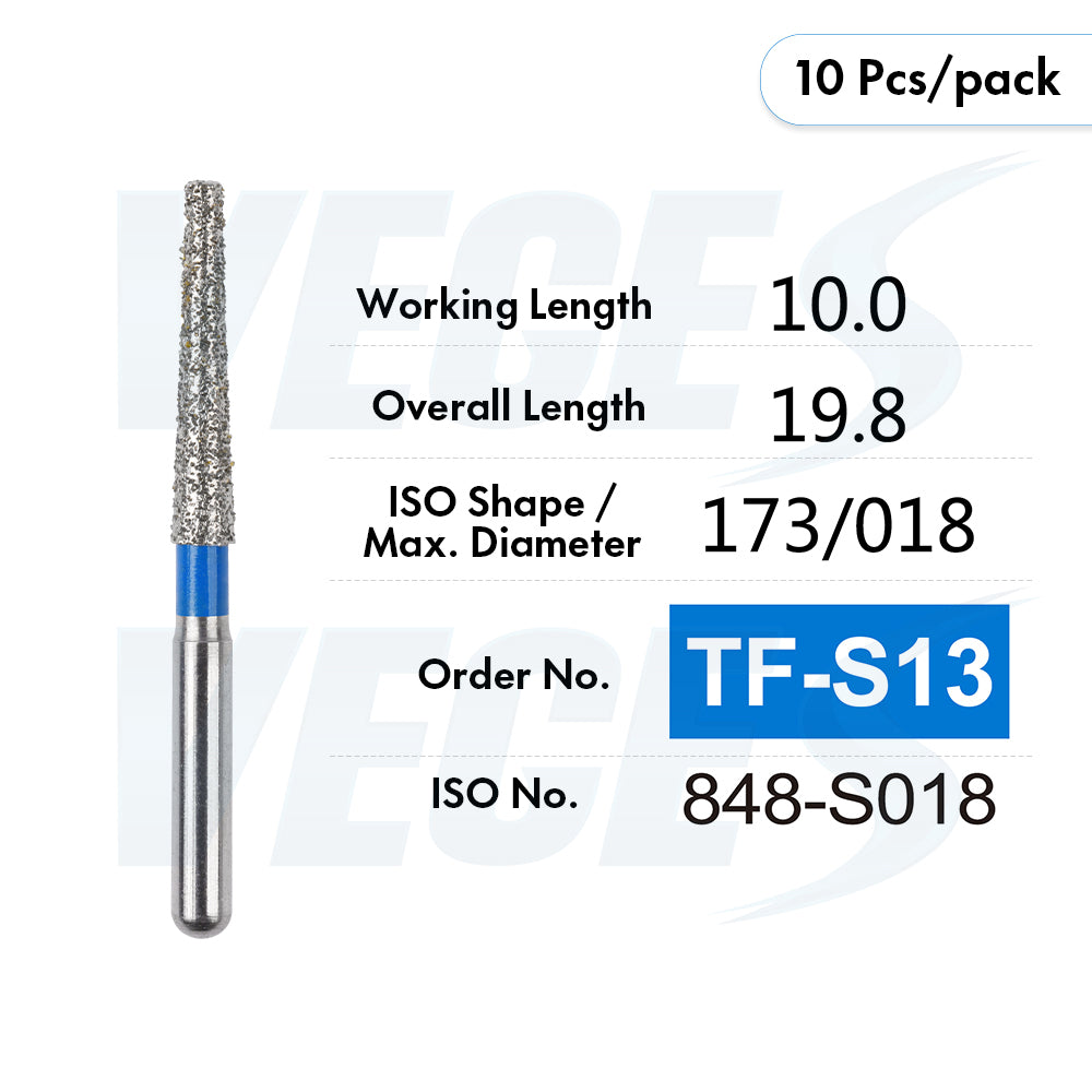 Veges Dental TF Standard Diamond Dental Bur for Tooth Preparation, Contouring & Finishing | Standard Grit | FG | 10pcs