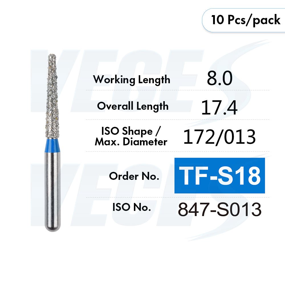 Veges Dental TF Standard Diamond Dental Bur for Tooth Preparation, Contouring & Finishing | Standard Grit | FG | 10pcs