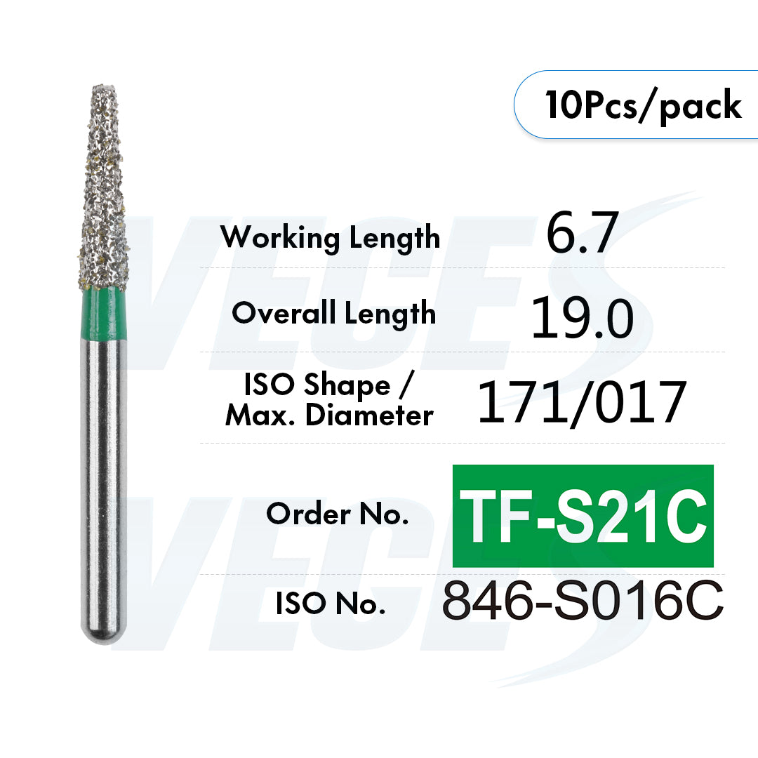 Veges Dental TF Coarse Flat-End Diamond Dental Bur for Tooth Preparation & Contouring | Green Ring | FG | 10pcs