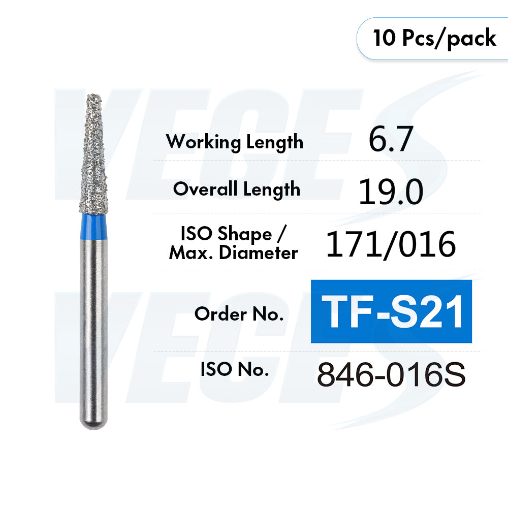 Veges Dental TF Standard Diamond Dental Bur for Tooth Preparation, Contouring & Finishing | Standard Grit | FG | 10pcs