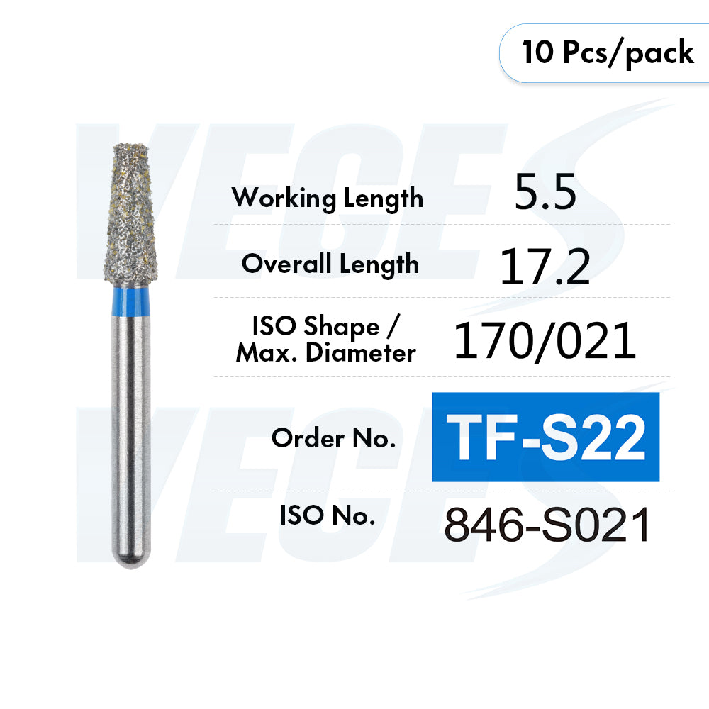 Veges Dental TF Standard Diamond Dental Bur for Tooth Preparation, Contouring & Finishing | Standard Grit | FG | 10pcs