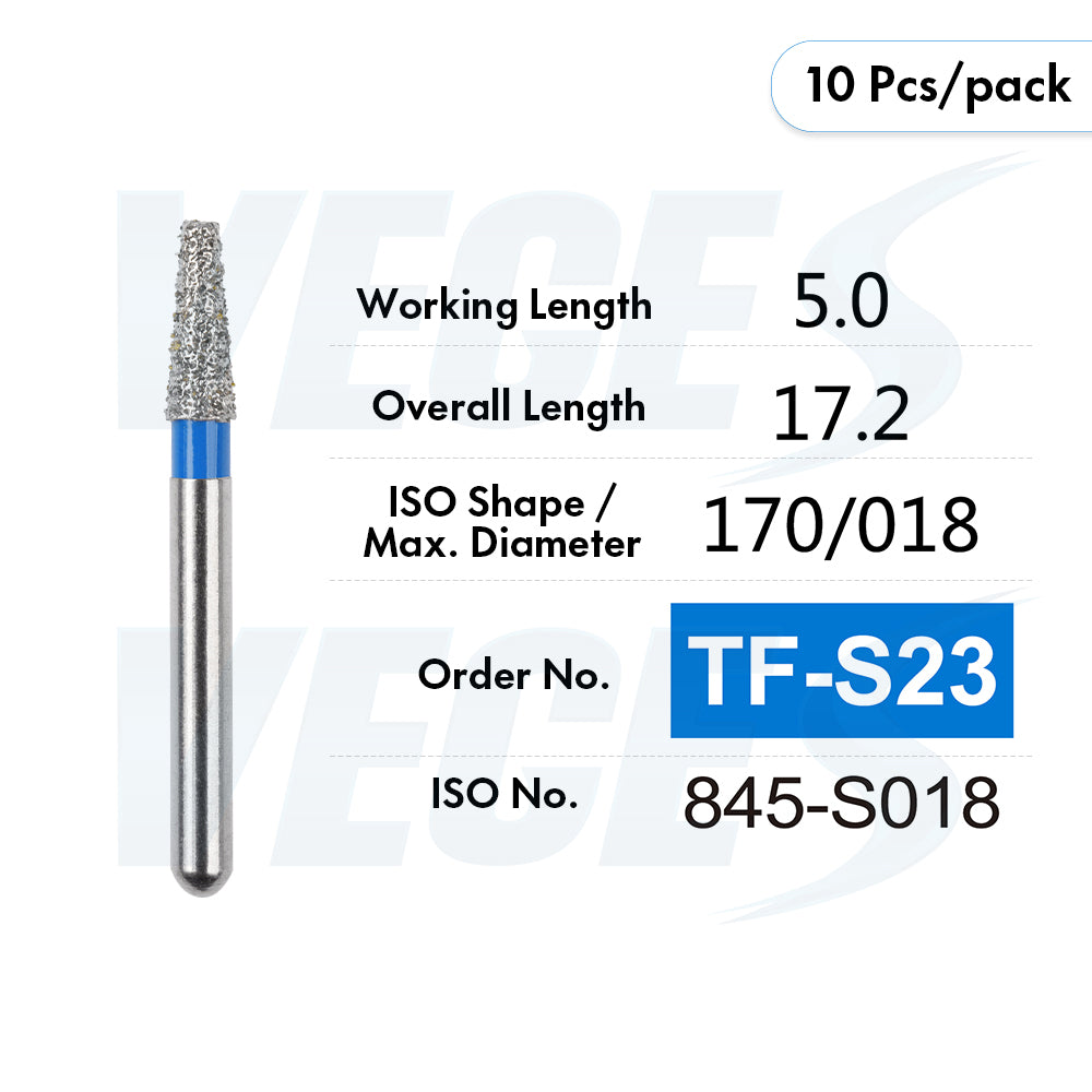 Veges Dental TF Standard Diamond Dental Bur for Tooth Preparation, Contouring & Finishing | Standard Grit | FG | 10pcs