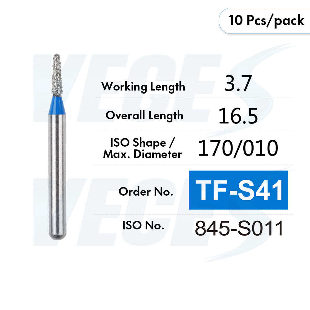 Veges Dental TF Standard Diamond Dental Bur for Tooth Preparation, Contouring & Finishing | Standard Grit | FG | 10pcs