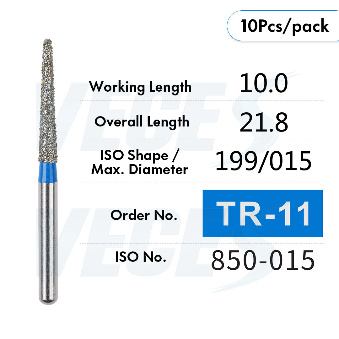 Veges Dental TR Standard Grit Diamond Dental inishing and Polishing Bur for Finishing & Contouring – 10pcs/Pack