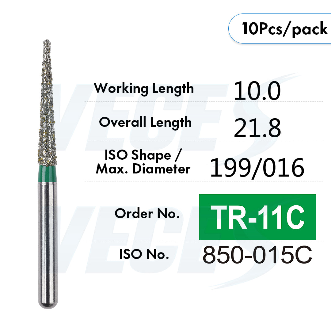 Veges Dental TR Coarse Diamond Dental Bur for Tooth Preparation & Contouring – 10pcs/Pack