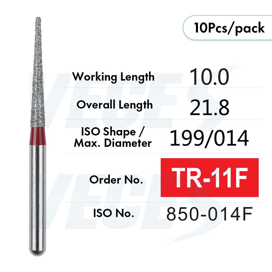 Veges Dental TR Fine Grit Diamond Dental Bur for Finishing & Polishing – 10pcs/Pack