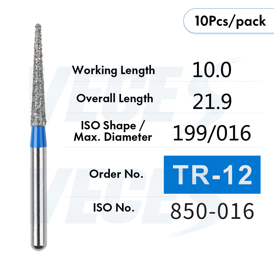 Veges Dental TR Standard Grit Diamond Dental inishing and Polishing Bur for Finishing & Contouring – 10pcs/Pack