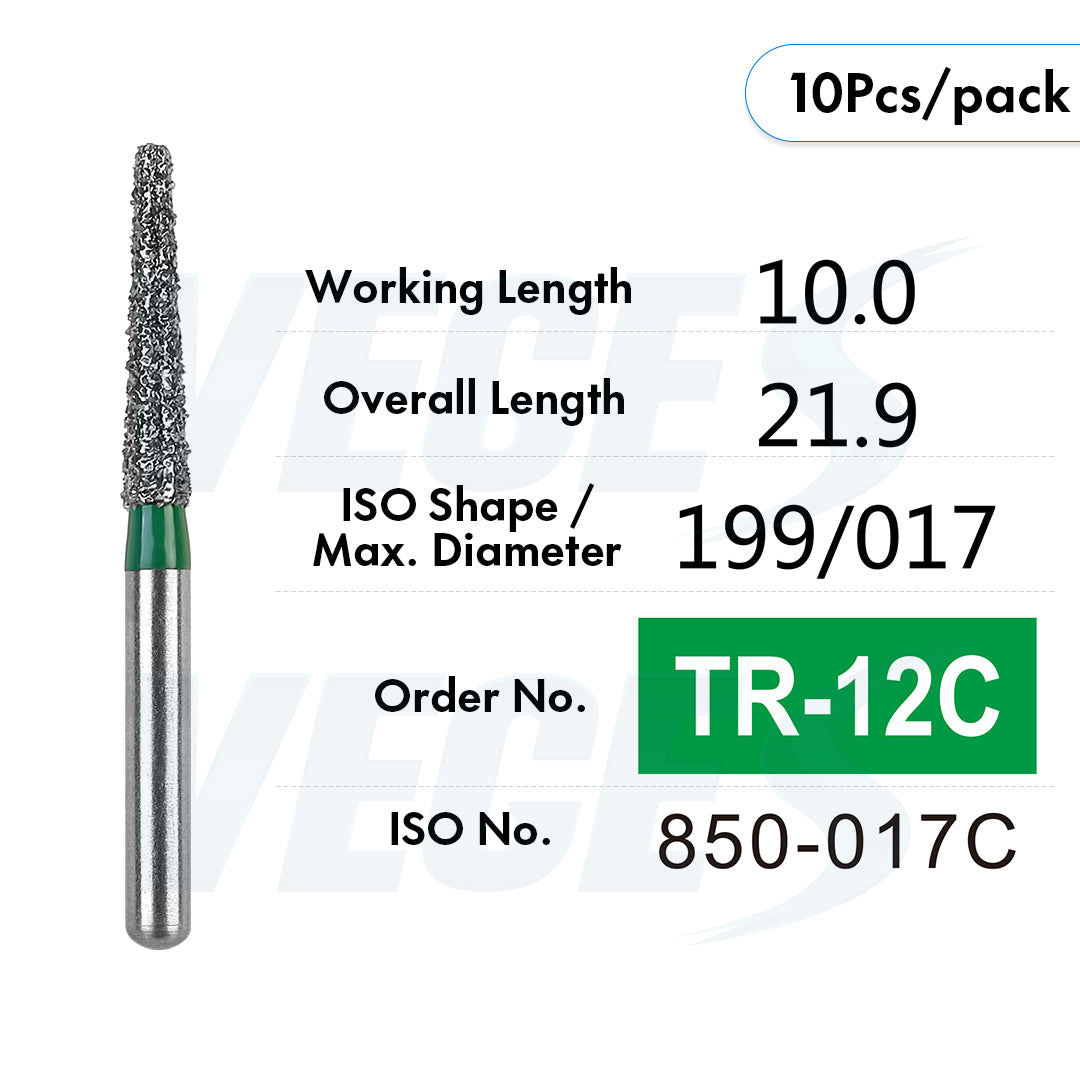 Veges Dental TR Coarse Diamond Dental Bur for Tooth Preparation & Contouring – 10pcs/Pack