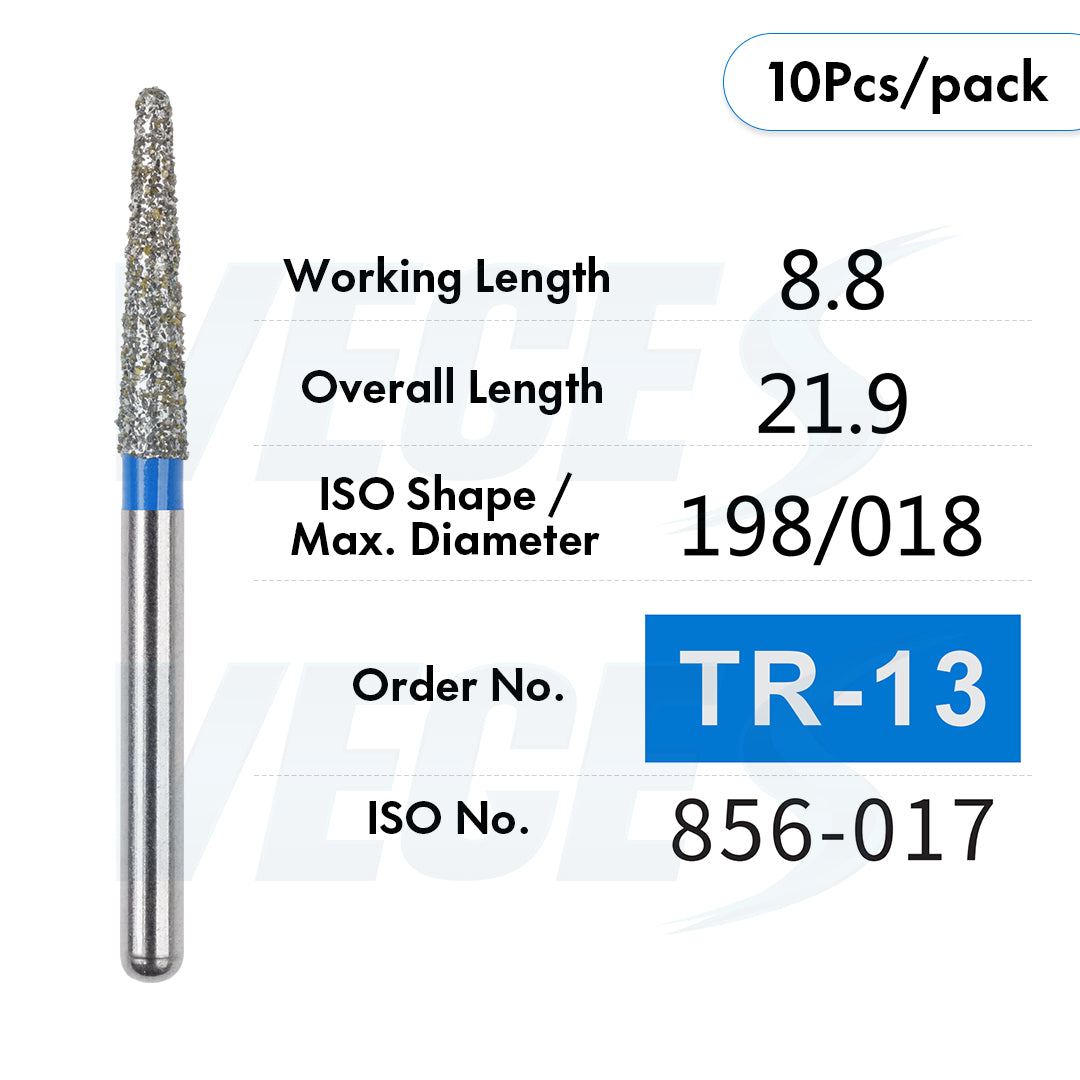 Veges Dental TR Standard Grit Diamond Dental inishing and Polishing Bur for Finishing & Contouring – 10pcs/Pack