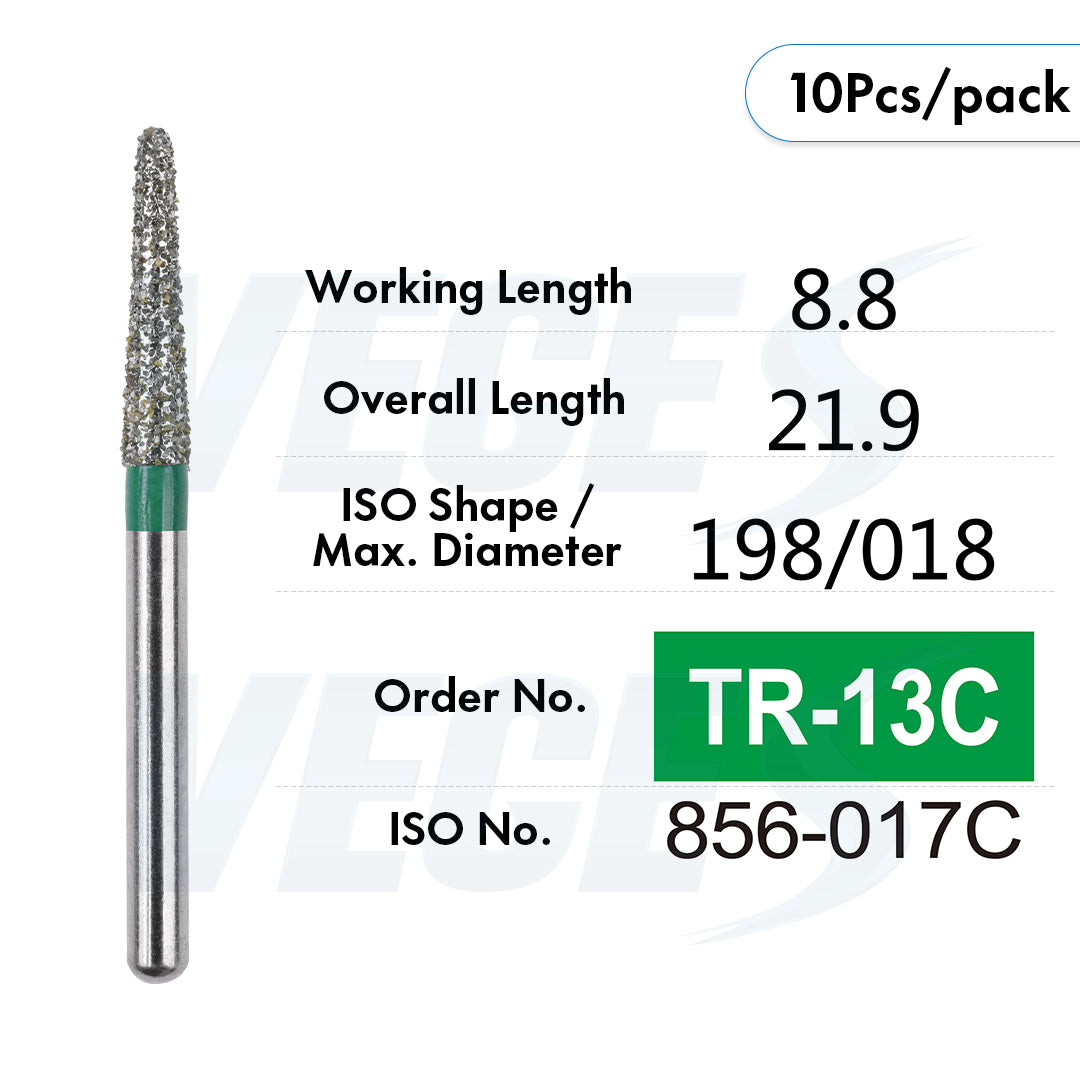 Veges Dental TR Coarse Diamond Dental Bur for Tooth Preparation & Contouring – 10pcs/Pack